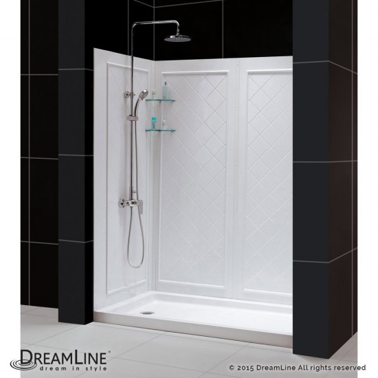 Visions 30 in. D x 60 in. W x 76 3/4 in. H Sliding Shower Door in Chrome with Left Drain White Base, Backwalls