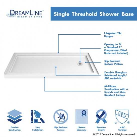 Visions 30 in. D x 60 in. W x 76 3/4 in. H Sliding Shower Door in Chrome with Right Drain White Base, Backwalls