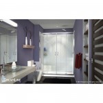 Visions 32 in. D x 60 in. W x 76 3/4 in. H Sliding Shower Door in Chrome with Right Drain White Base, Backwalls