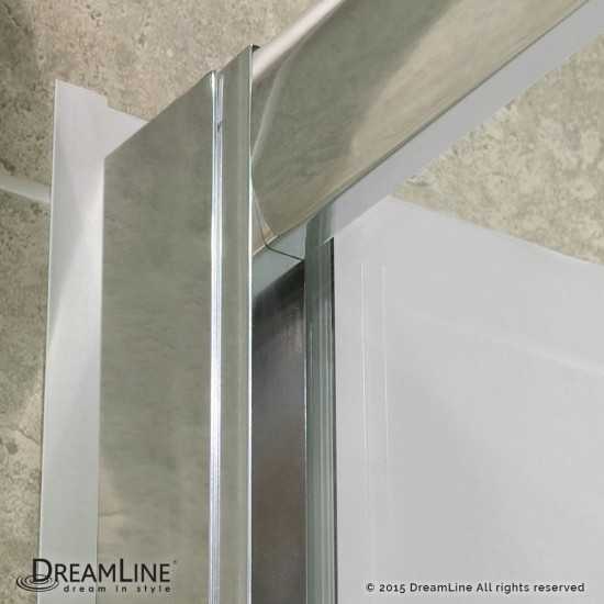 Visions 34 in. D x 60 in. W x 76 3/4 in. H Sliding Shower Door in Chrome with Center Drain White Base, Backwalls