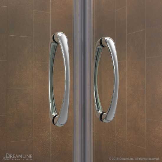 Visions 34 in. D x 60 in. W x 76 3/4 in. H Sliding Shower Door in Chrome with Right Drain White Base, Backwalls