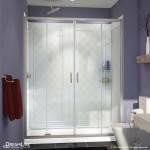 Visions 30 in. D x 60 in. W x 76 3/4 in. H Sliding Shower Door in Brushed Nickel with Left Drain White Base, Backwalls