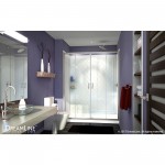 Visions 32 in. D x 60 in. W x 76 3/4 in. H Sliding Shower Door in Brushed Nickel with Center Drain White Base, Backwalls