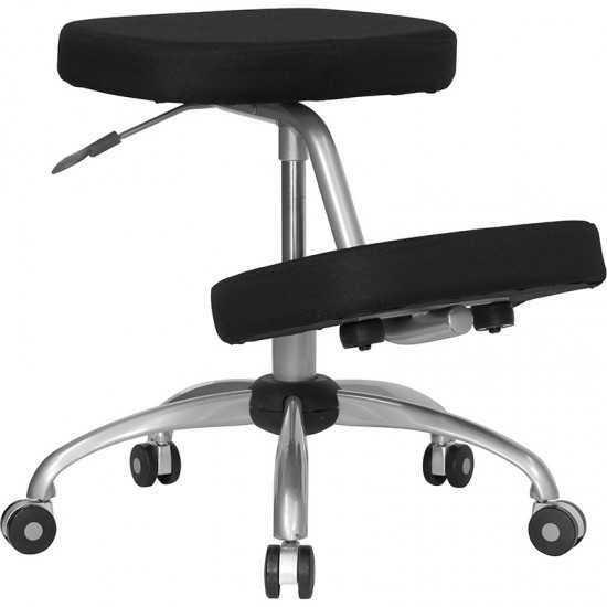 Mobile Ergonomic Kneeling Office Chair with Silver Frame in Black Fabric