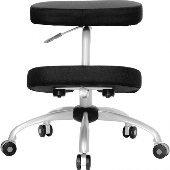 Mobile Ergonomic Kneeling Office Chair with Silver Frame in Black Fabric