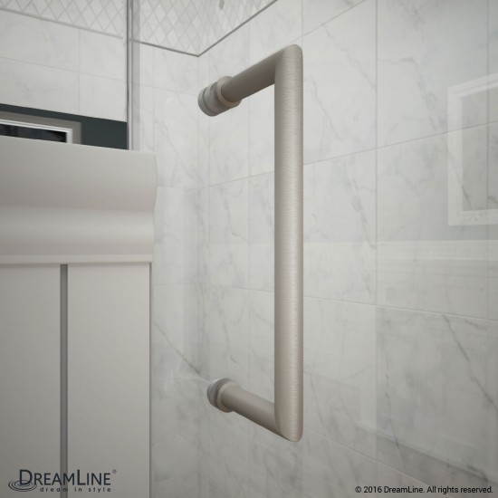 Unidoor 46-47 in. W x 72 in. H Frameless Hinged Shower Door with Support Arm in Brushed Nickel