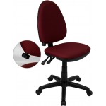 Mid-Back Burgundy Fabric Multifunction Swivel Ergonomic Task Office Chair with Adjustable Lumbar Support