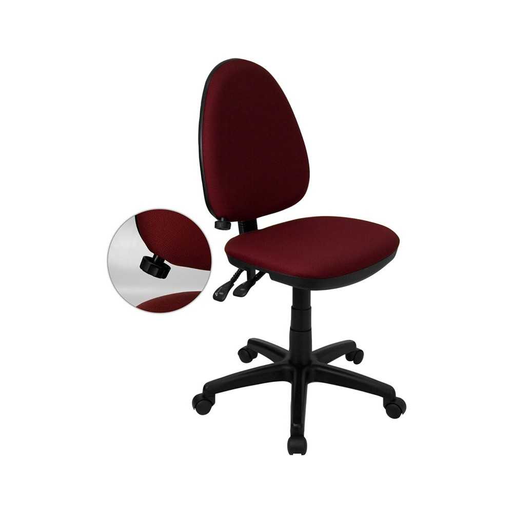 Mid-Back Burgundy Fabric Multifunction Swivel Ergonomic Task Office Chair with Adjustable Lumbar Support