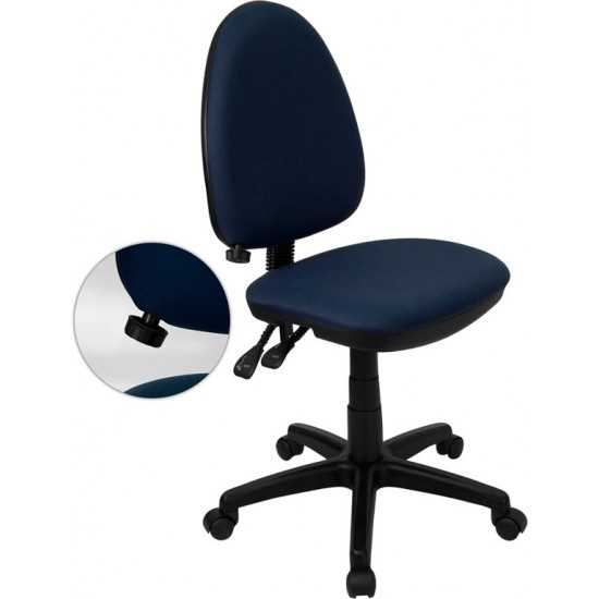 Mid-Back Navy Blue Fabric Multifunction Swivel Ergonomic Task Office Chair with Adjustable Lumbar Support