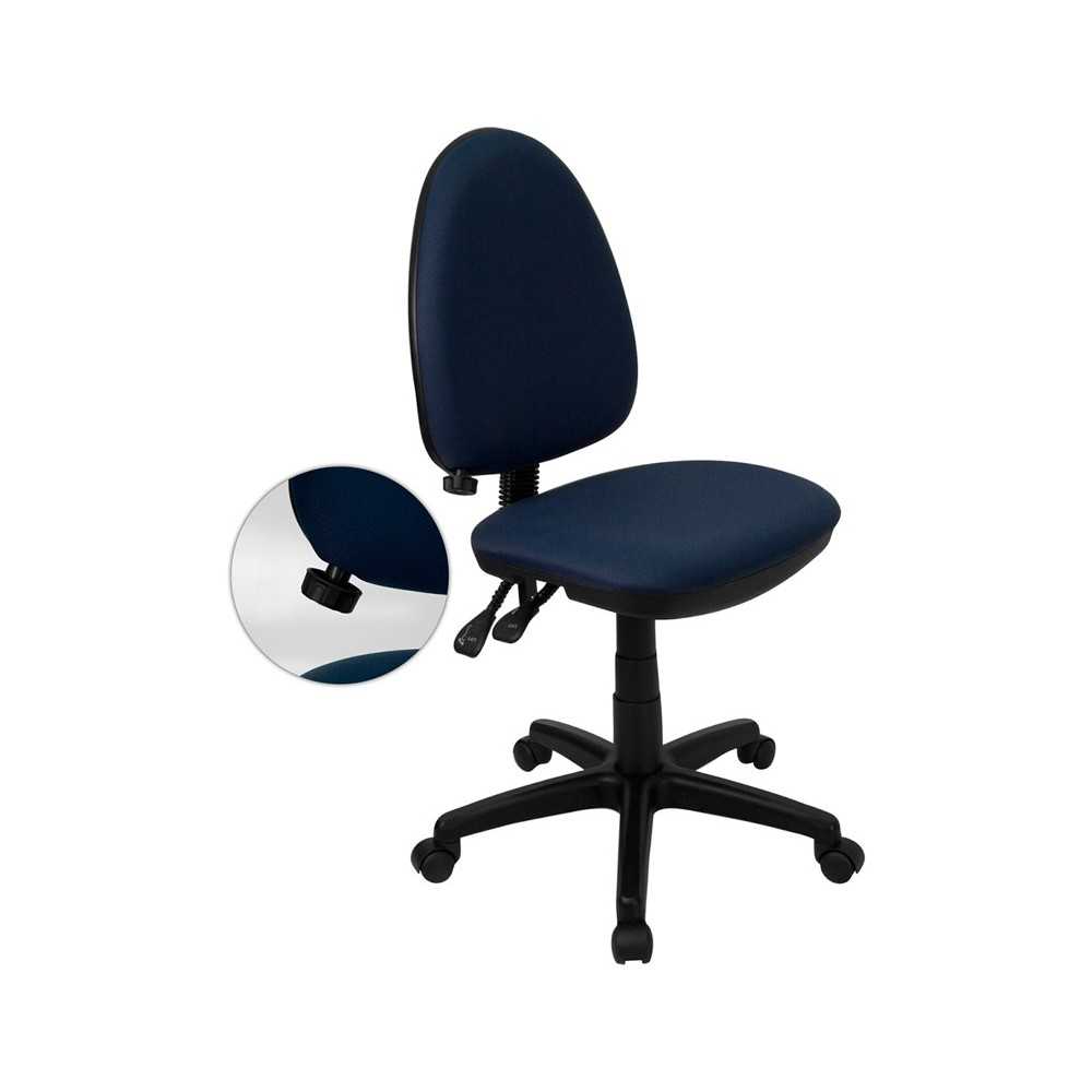 Mid-Back Navy Blue Fabric Multifunction Swivel Ergonomic Task Office Chair with Adjustable Lumbar Support