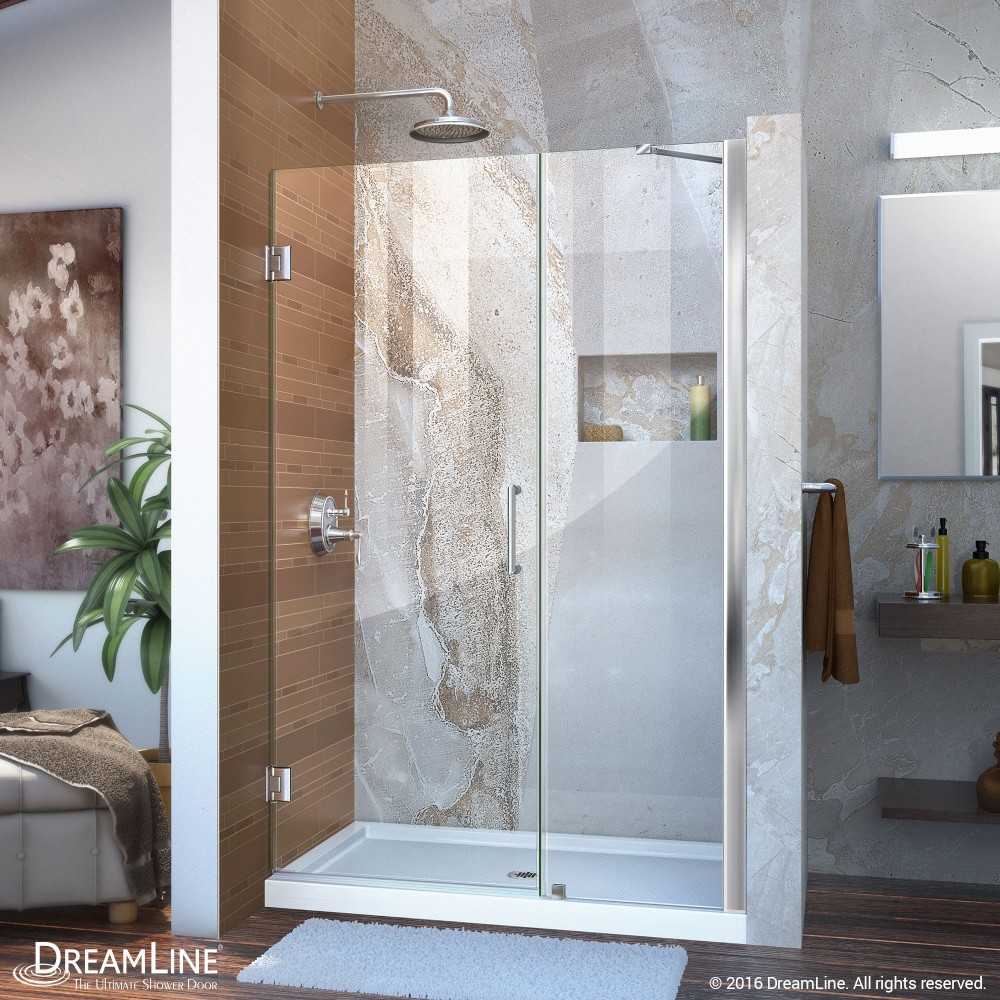 Unidoor 48-49 in. W x 72 in. H Frameless Hinged Shower Door with Support Arm in Chrome