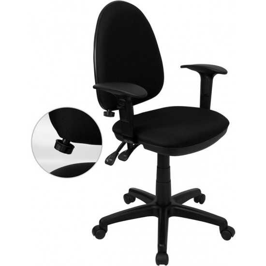 Mid-Back Black Fabric Multifunction Swivel Ergonomic Task Office Chair with Adjustable Lumbar Support & Arms