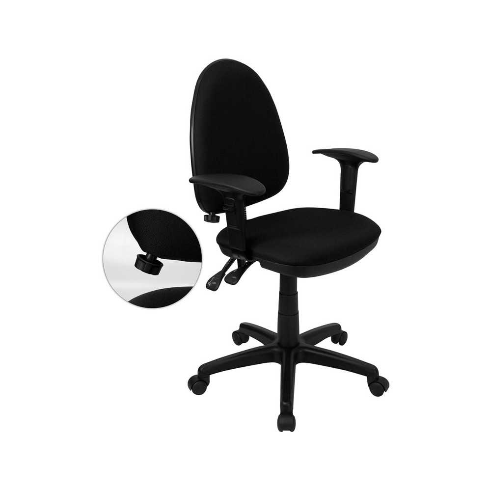 Mid-Back Black Fabric Multifunction Swivel Ergonomic Task Office Chair with Adjustable Lumbar Support & Arms