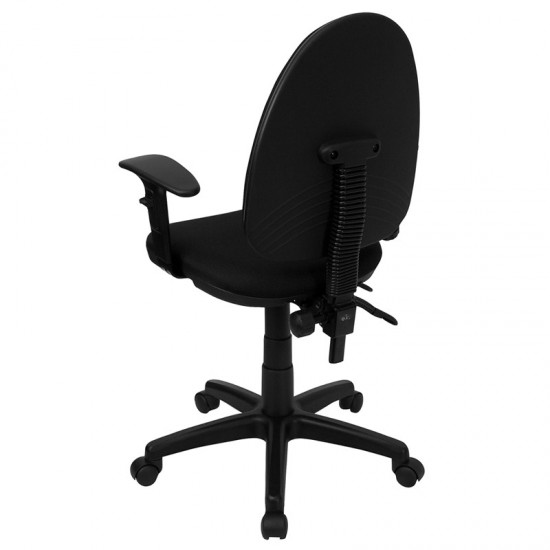 Mid-Back Black Fabric Multifunction Swivel Ergonomic Task Office Chair with Adjustable Lumbar Support & Arms