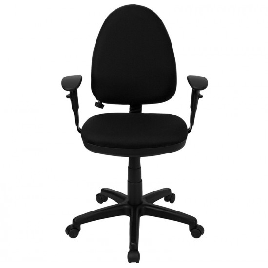 Mid-Back Black Fabric Multifunction Swivel Ergonomic Task Office Chair with Adjustable Lumbar Support & Arms