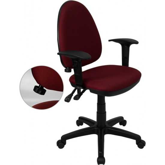 Mid-Back Burgundy Fabric Multifunction Swivel Ergonomic Task Office Chair with Adjustable Lumbar Support & Arms