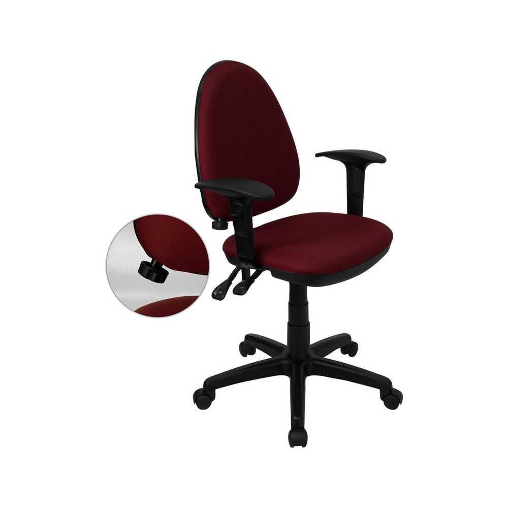 Mid-Back Burgundy Fabric Multifunction Swivel Ergonomic Task Office Chair with Adjustable Lumbar Support & Arms