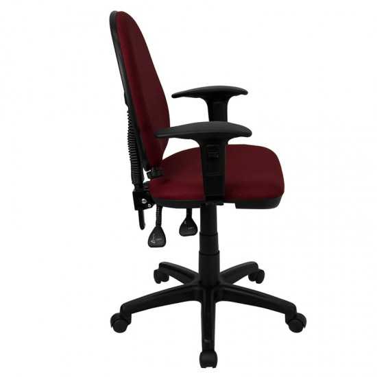 Mid-Back Burgundy Fabric Multifunction Swivel Ergonomic Task Office Chair with Adjustable Lumbar Support & Arms