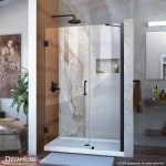 Unidoor 45-46 in. W x 72 in. H Frameless Hinged Shower Door with Support Arm in Satin Black