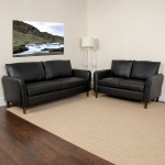 Milton Park Upholstered Plush Pillow Back Loveseat and Sofa Set in Black LeatherSoft