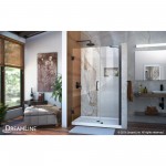 Unidoor 46-47 in. W x 72 in. H Frameless Hinged Shower Door with Support Arm in Satin Black