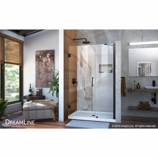 Unidoor 46-47 in. W x 72 in. H Frameless Hinged Shower Door with Support Arm in Satin Black