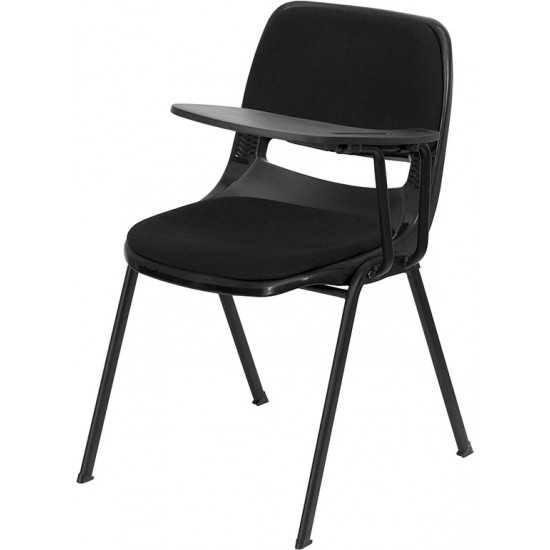 Black Padded Ergonomic Shell Chair with Left Handed Flip-Up Tablet Arm