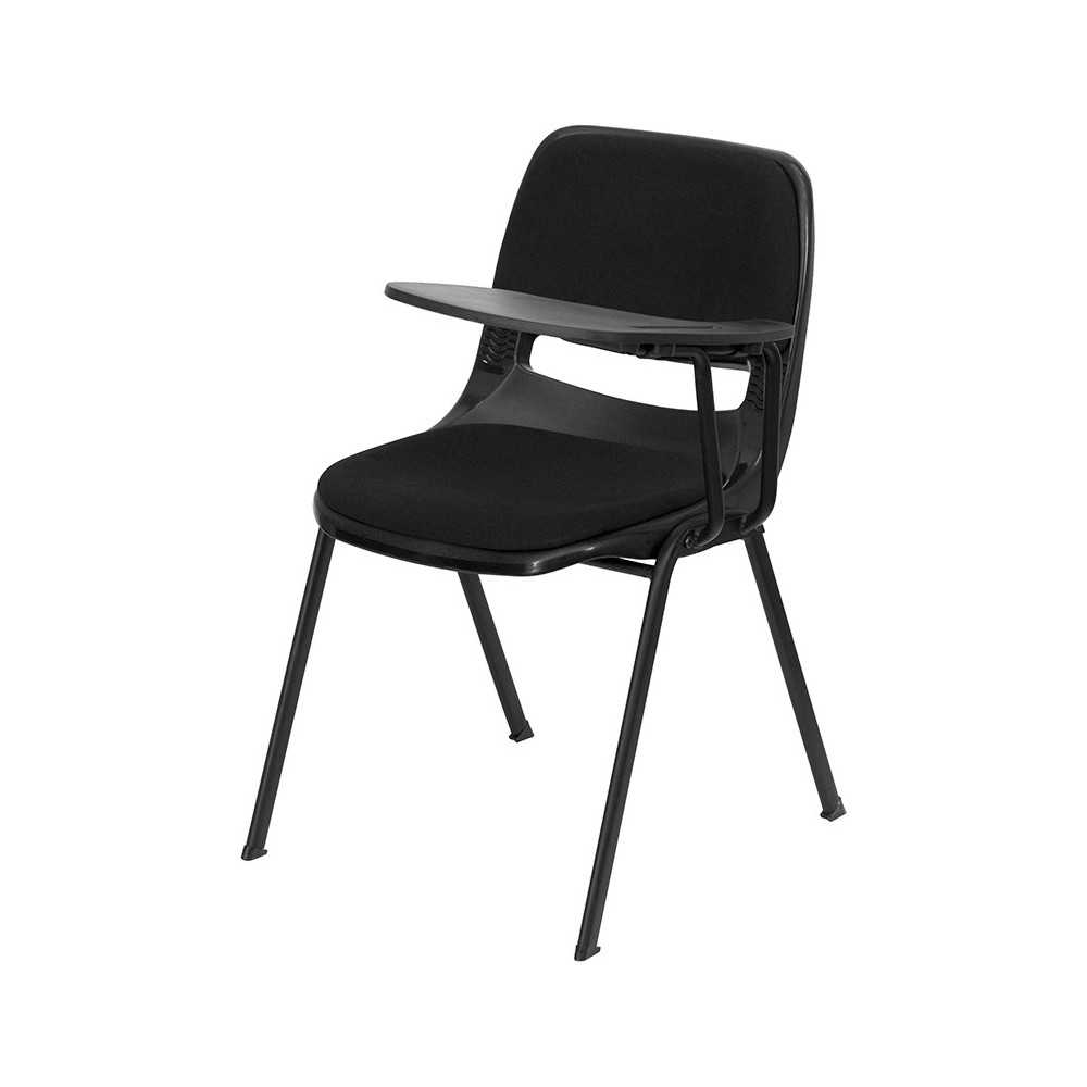 Black Padded Ergonomic Shell Chair with Left Handed Flip-Up Tablet Arm