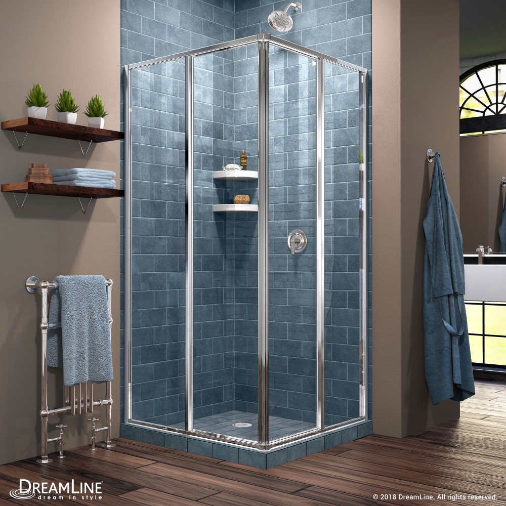 Cornerview 34 1/2 in. D x 34 1/2 in. W x 72 in. H Framed Sliding Shower Enclosure in Chrome