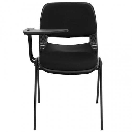 Black Padded Ergonomic Shell Chair with Right Handed Flip-Up Tablet Arm