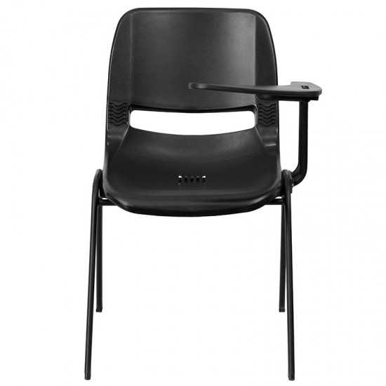Black Ergonomic Shell Chair with Left Handed Flip-Up Tablet Arm