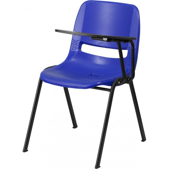 Blue Ergonomic Shell Chair with Left Handed Flip-Up Tablet Arm