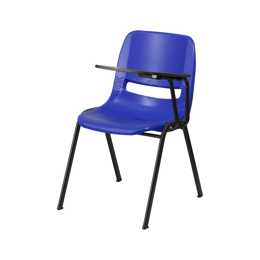 Blue Ergonomic Shell Chair with Left Handed Flip-Up Tablet Arm