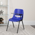 Blue Ergonomic Shell Chair with Left Handed Flip-Up Tablet Arm