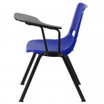 Blue Ergonomic Shell Chair with Left Handed Flip-Up Tablet Arm