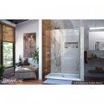 Unidoor 48-49 in. W x 72 in. H Frameless Hinged Shower Door with Support Arm in Brushed Nickel