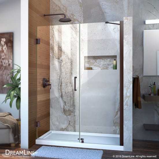 Unidoor 48-49 in. W x 72 in. H Frameless Hinged Shower Door with Support Arm in Oil Rubbed Bronze