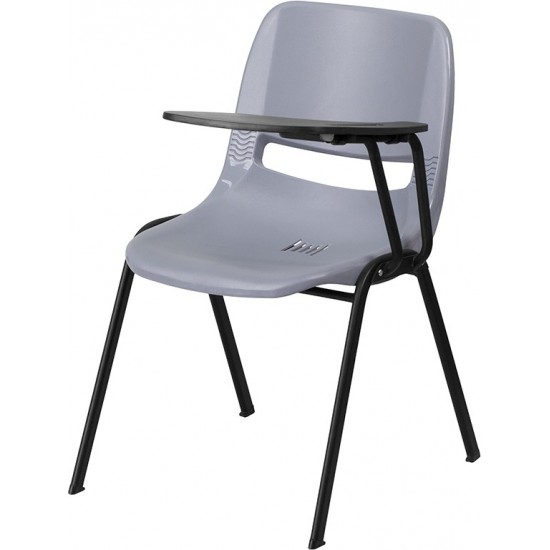 Gray Ergonomic Shell Chair with Left Handed Flip-Up Tablet Arm