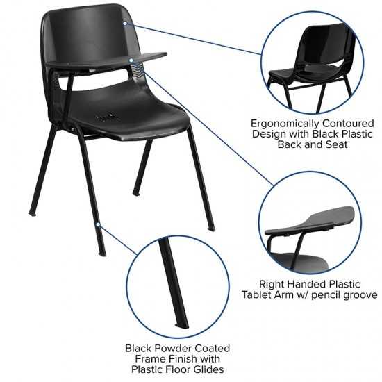 Black Ergonomic Shell Chair with Right Handed Flip-Up Tablet Arm