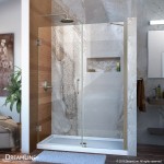 Unidoor 50-51 in. W x 72 in. H Frameless Hinged Shower Door with Support Arm in Brushed Nickel