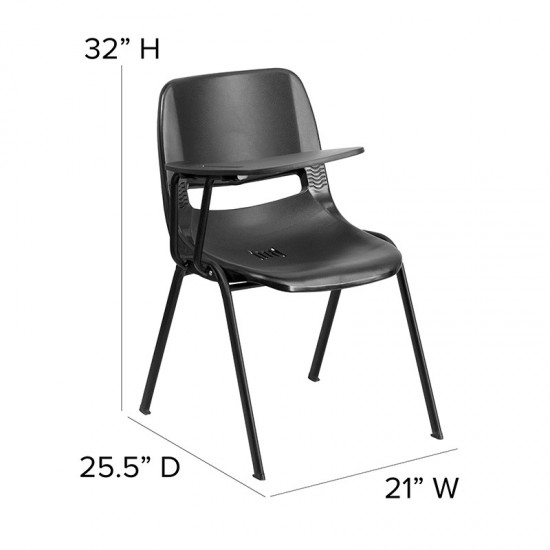 Black Ergonomic Shell Chair with Right Handed Flip-Up Tablet Arm