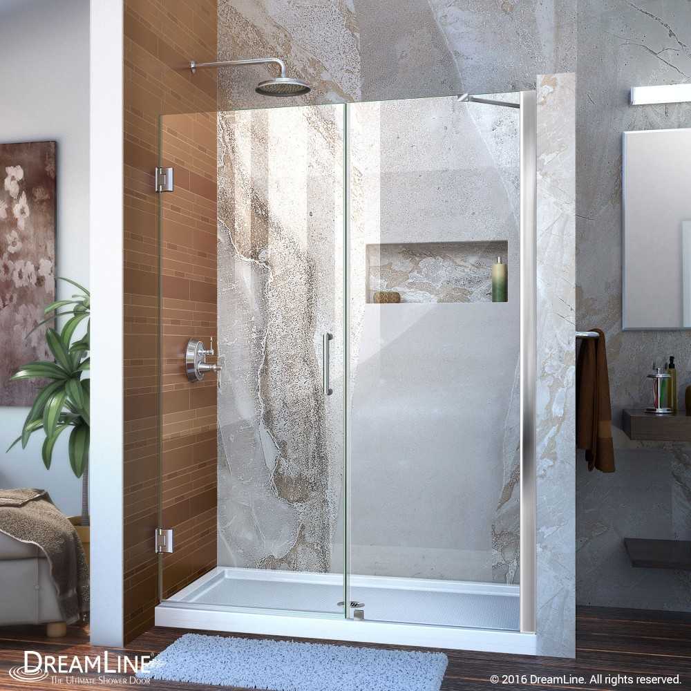 Unidoor 51-52 in. W x 72 in. H Frameless Hinged Shower Door with Support Arm in Chrome