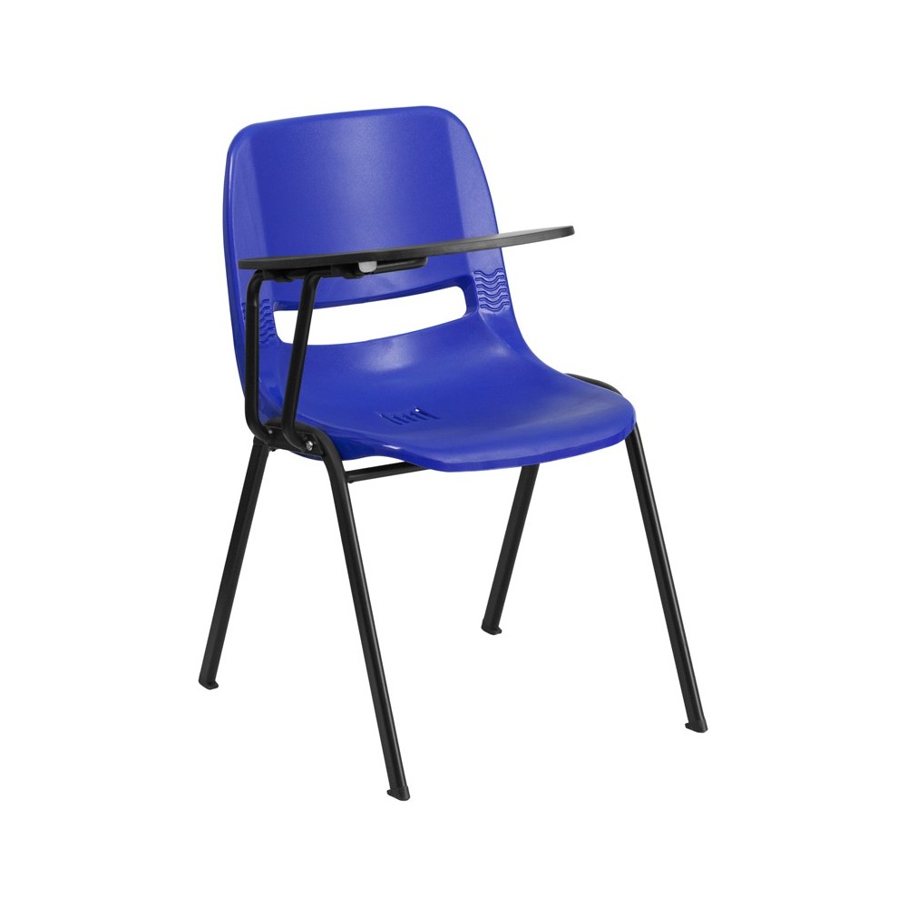 Blue Ergonomic Shell Chair with Right Handed Flip-Up Tablet Arm