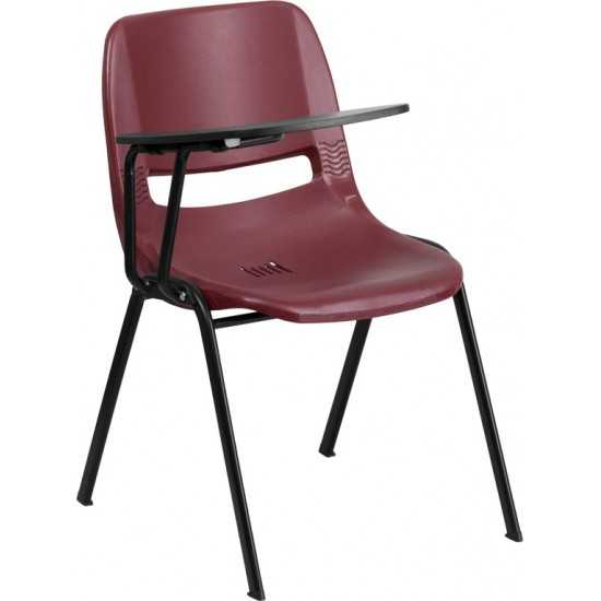 Burgundy Ergonomic Shell Chair with Right Handed Flip-Up Tablet Arm