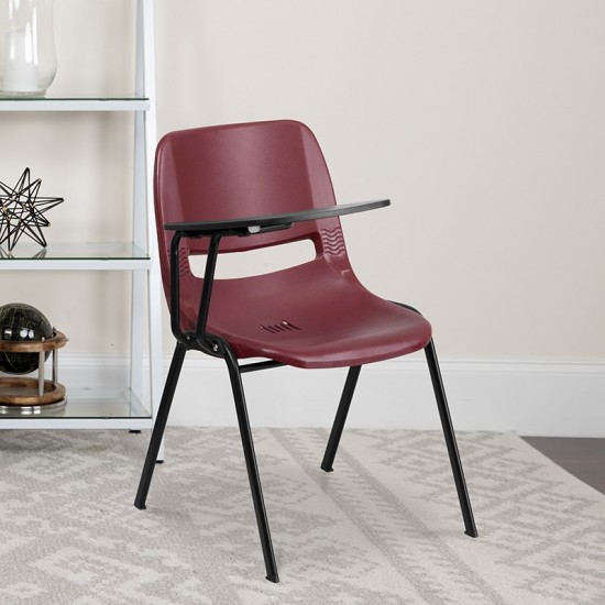 Burgundy Ergonomic Shell Chair with Right Handed Flip-Up Tablet Arm