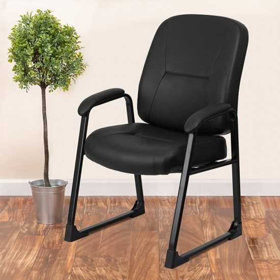 Big & Tall 400 lb. Rated Black LeatherSoft Executive Side Chair with Sled Base