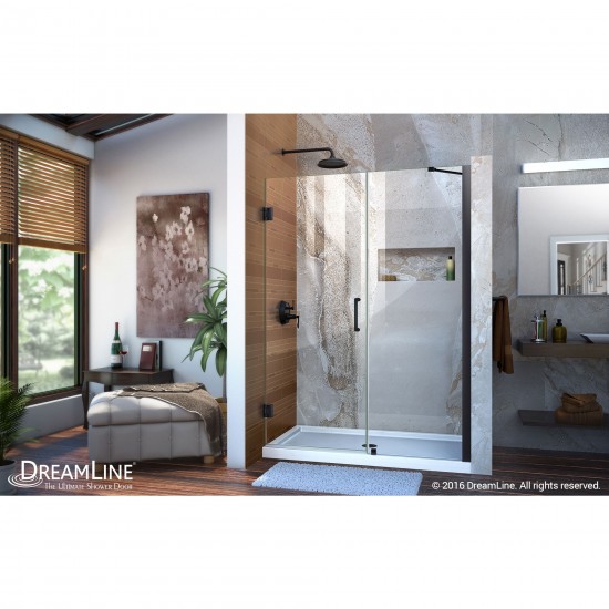 Unidoor 54-55 in. W x 72 in. H Frameless Hinged Shower Door with Support Arm in Satin Black