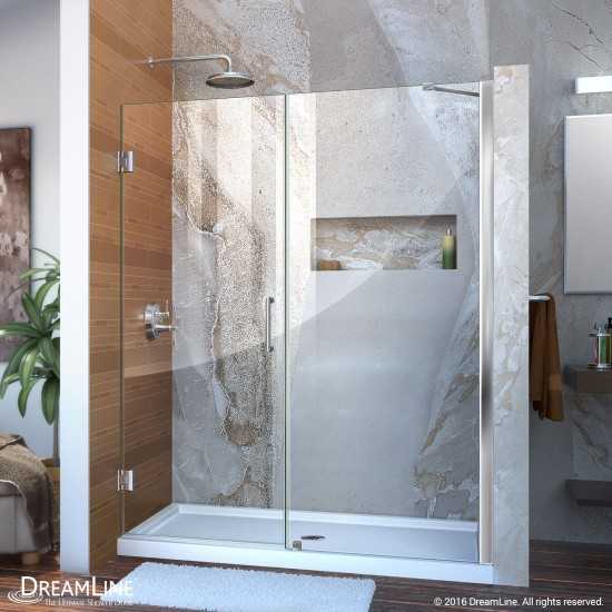 Unidoor 53-54 in. W x 72 in. H Frameless Hinged Shower Door with Support Arm in Chrome