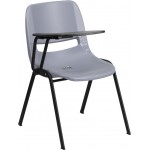 Gray Ergonomic Shell Chair with Right Handed Flip-Up Tablet Arm