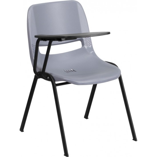 Gray Ergonomic Shell Chair with Right Handed Flip-Up Tablet Arm